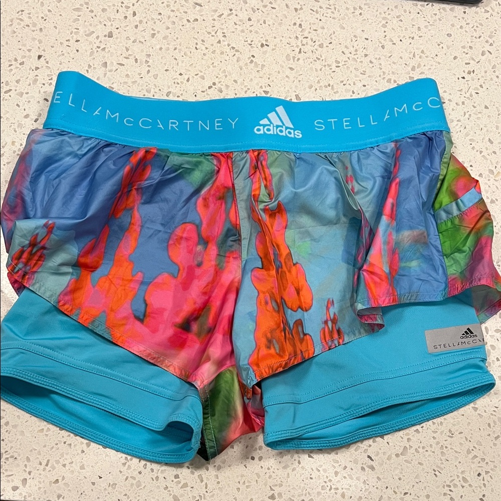 Adidas by Stella McCartney Teal Multicolor Floral Athletic Shorts